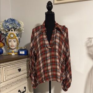Red Plaid Long Sleeve Blouse